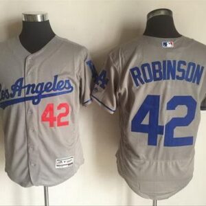 Los angeles dodgers 42 robert robinson grey cool base stitched mlb jersey.