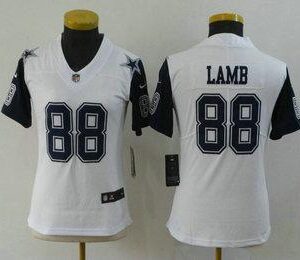 Women's dallas cowboys 88 lamb white nfl stitched jersey.