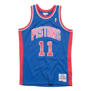 The detroit pistons jersey is blue and red.