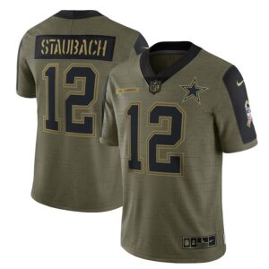 Nike dallas cowboys 12 stanbach olive salute to service limited jersey.