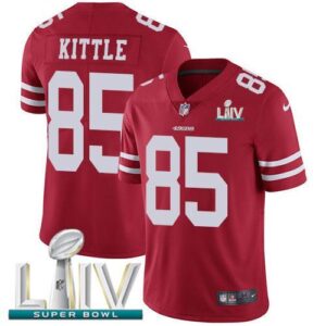 San francisco 49ers 85 mike kittle red super bowl lvl xl vapor jersey.