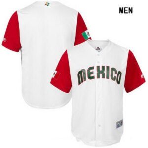 A mexican baseball jersey with red and white stripes.