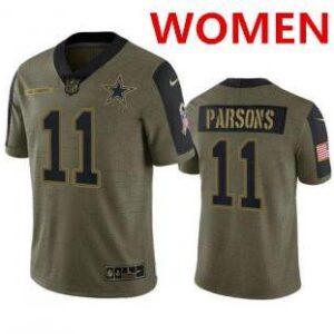 Dallas cowboys women's 11 parsons olive salute to service jersey.