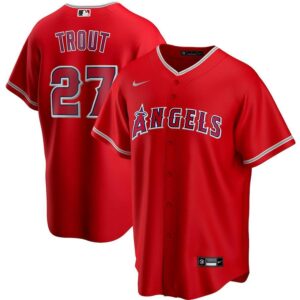 Los angeles angels 27 trott red nike cool base replica jersey.