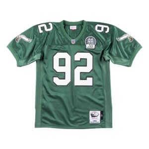The philadelphia eagles jersey has the number 92 on it.