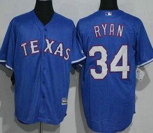 The texas rangers 34 ryan blue mlb jersey.