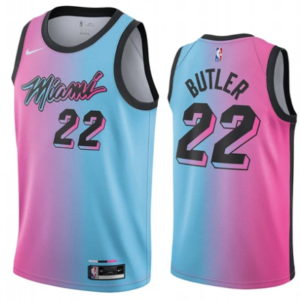 Nike miami heat 22 butler pink and blue swingman jersey.