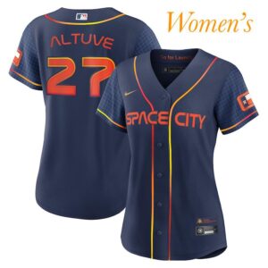 A women's nike space city women's blue baseball jersey.