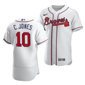 Atlanta braves 10 c jones white baseball jersey.