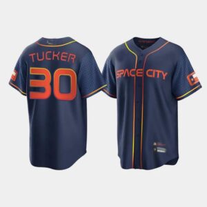 Nike houston astros 30 tucker navy blue space city jersey.