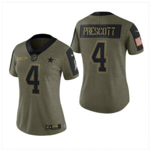 Ladies' Dallas Cowboys 4 Dak Prescott Nike Olive 2021 Stitched Salute To Service Game Jersey