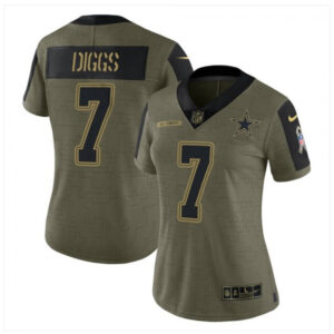 Ladies' Dallas Cowboys 7 Trevon Diggs Nike Olive 2021 Stitched Salute To Service Game Jersey