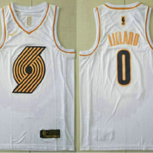 Portland Trail Blazers 0 Damian Lillard White Golden Nike Swingman Stitched NBA Jersey