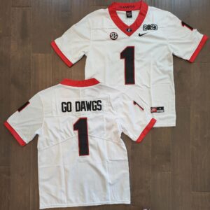 Georgia Bulldogs #1 "Go Dawgs" White 2023 NCAA CFP Limited Stitched Jersey