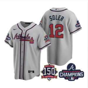 Atlanta Braves #12 Jorge Soler Gray Stitched Nike 2021 WS Champion 150th Anniversary Jersey