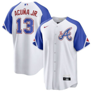 Atlanta braves 13 acua jr white baseball jersey.
