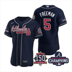 Atlanta Braves #5 Freddie Freeman Navy Stitched Nike 2021 WS Champion 150th Anniversary Jersey