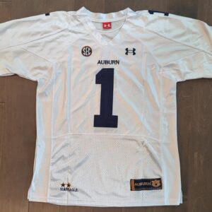 The Auburn Tigers White Stitched War Eagle #1 Game Day Jersey has a number 1 on it.