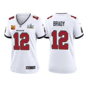 Ladies Tampa Bay Buccaneers #12 Tom Brady White Super Bowl LV Captain Patch Vapor Limited Ladies Jersey