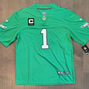 A green nfl jersey with the number 1 on it.