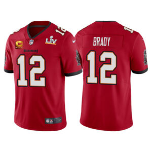Tampa Bay Buccaneers 12 Tom Brady Red Super Bowl LV Captain Patch Vapor Limited Jersey